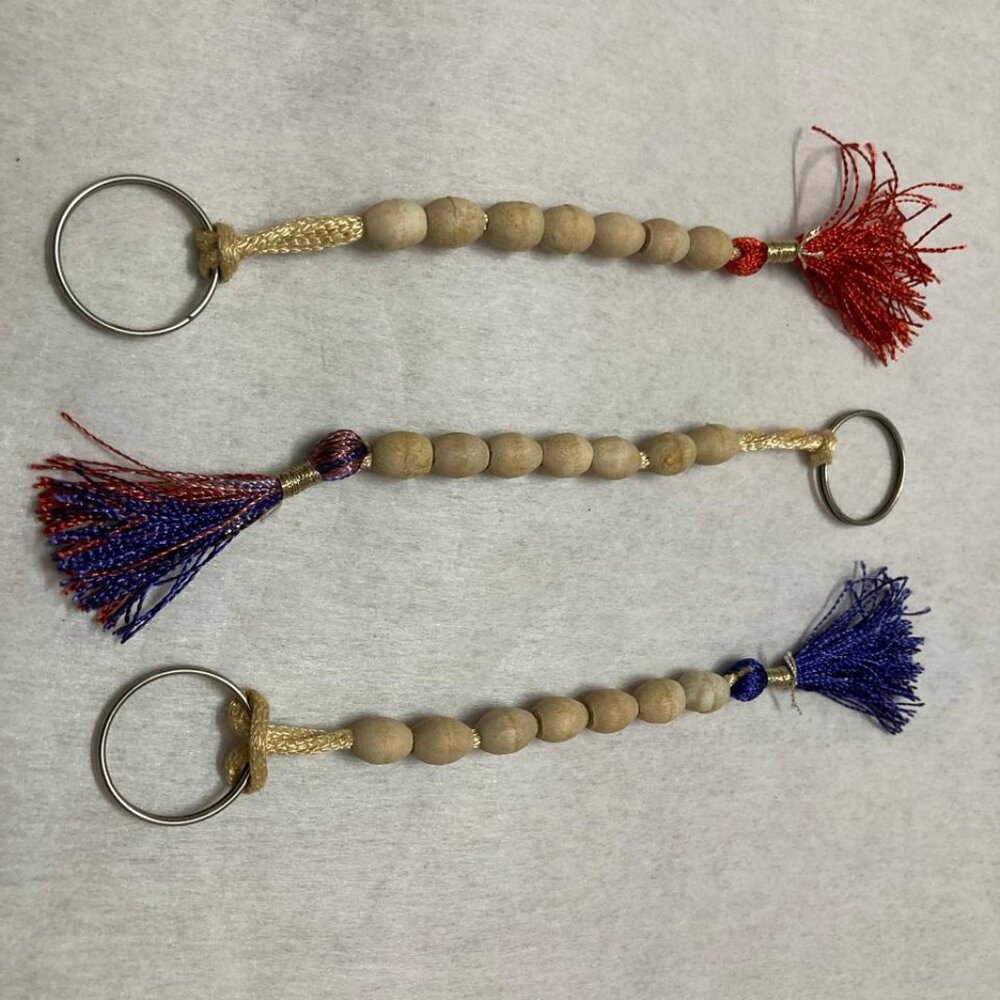 Lot of 3 Wooden Bead Keychain Short Keyring Wood Beads New